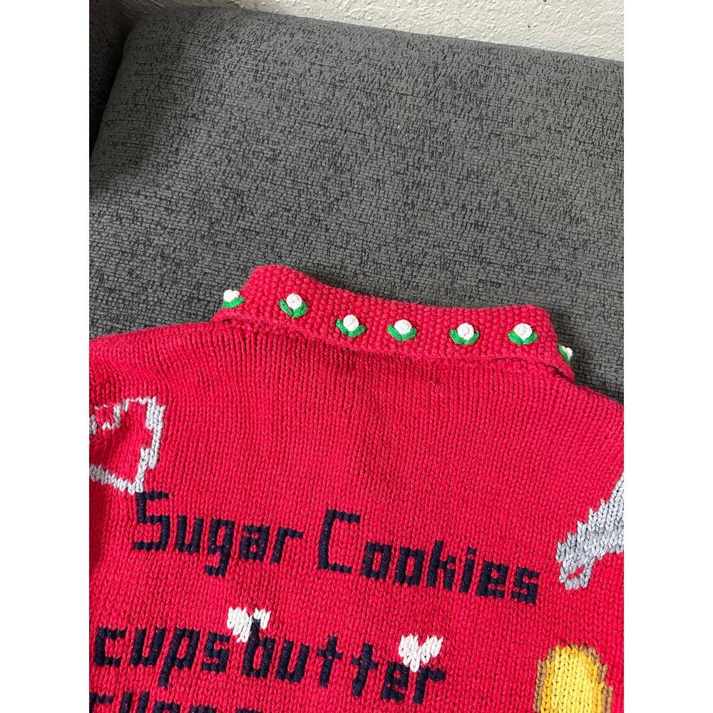 Rare Vintage Eagle's Eye Sugar Cookies Recipe Cardigan Sweater L Hand Knit - Picture 13 of 15